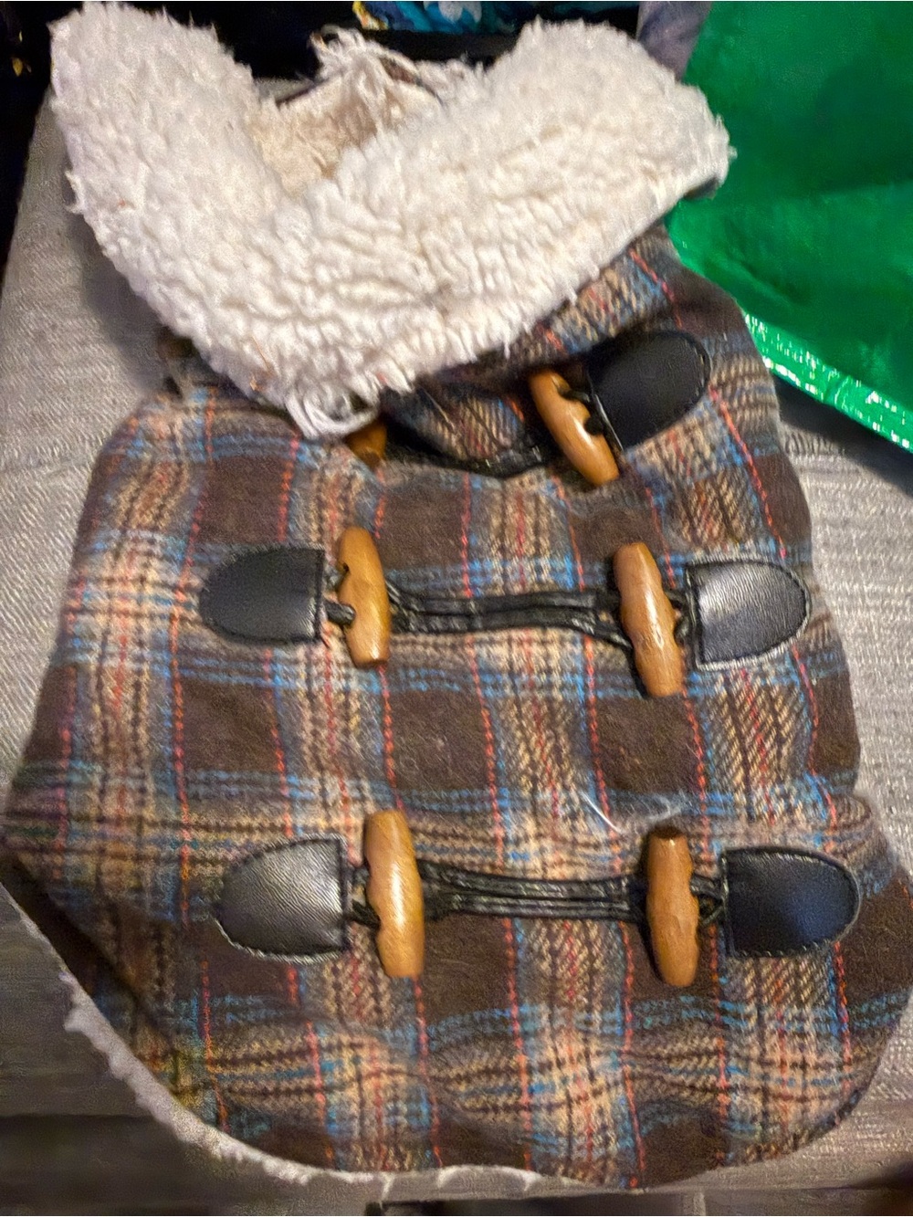 Dog XS Brown Plaid Toggle Coat with Sherpa Lining